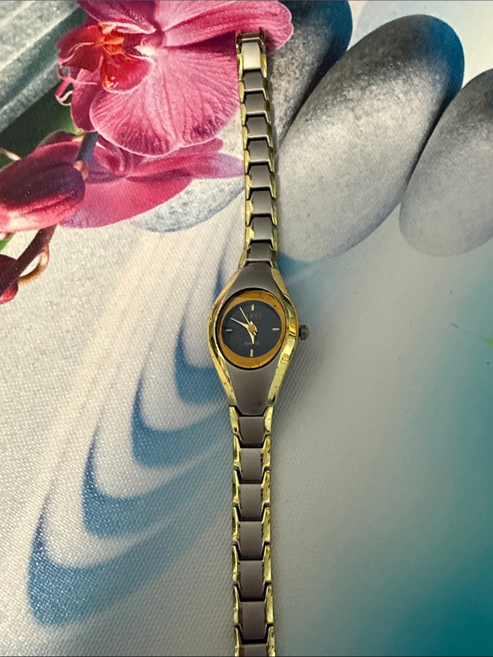 Gucci Two-Tone Gold and Silver Bracelet Watch with Black Dial